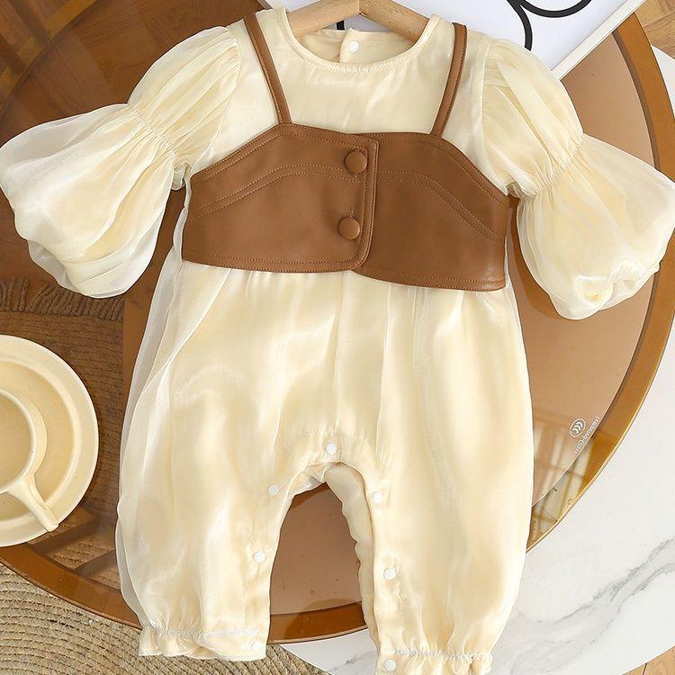 Leather Jacket Attached Silky Look Soft Romper