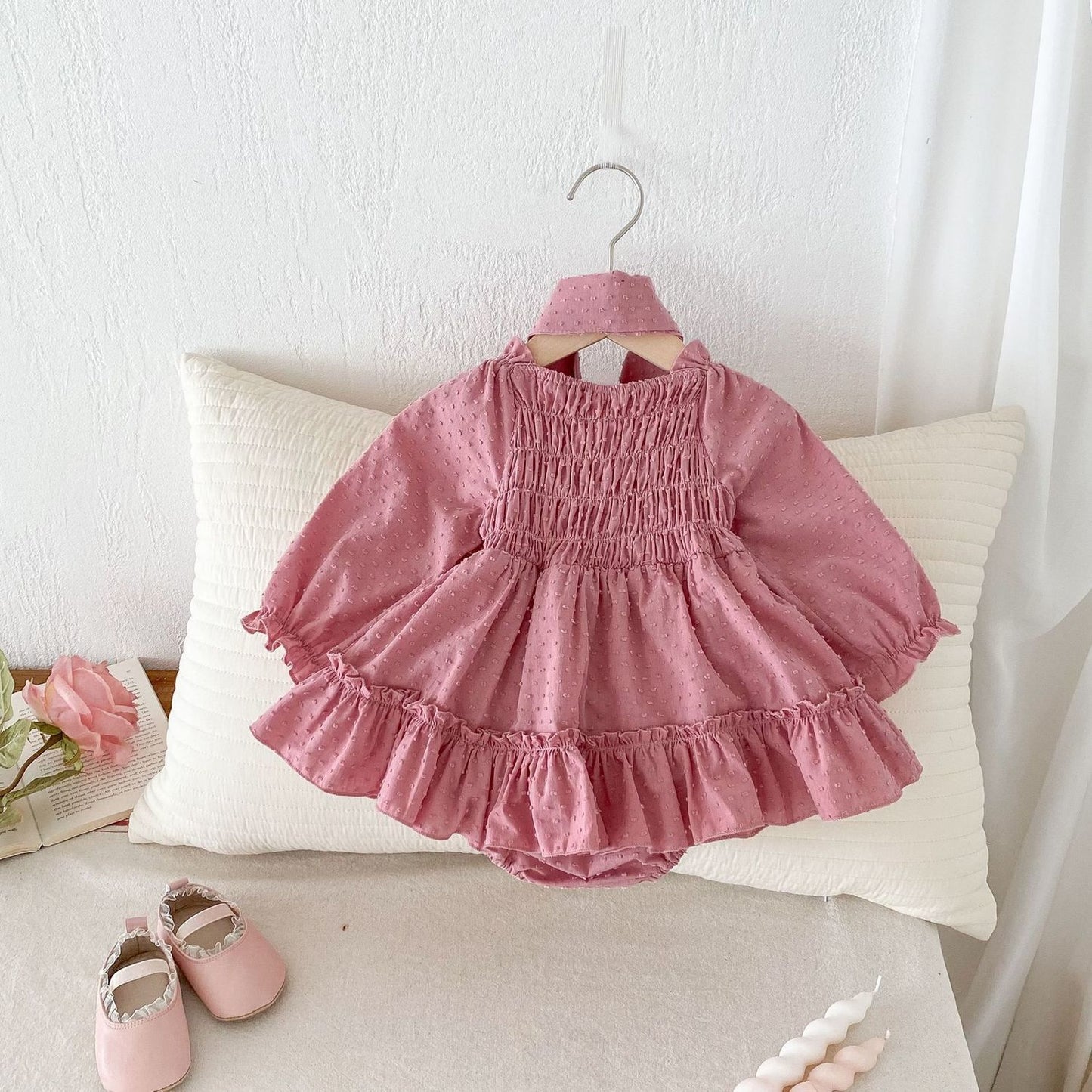 Cotton Baby Girl Frock with Open Hairband