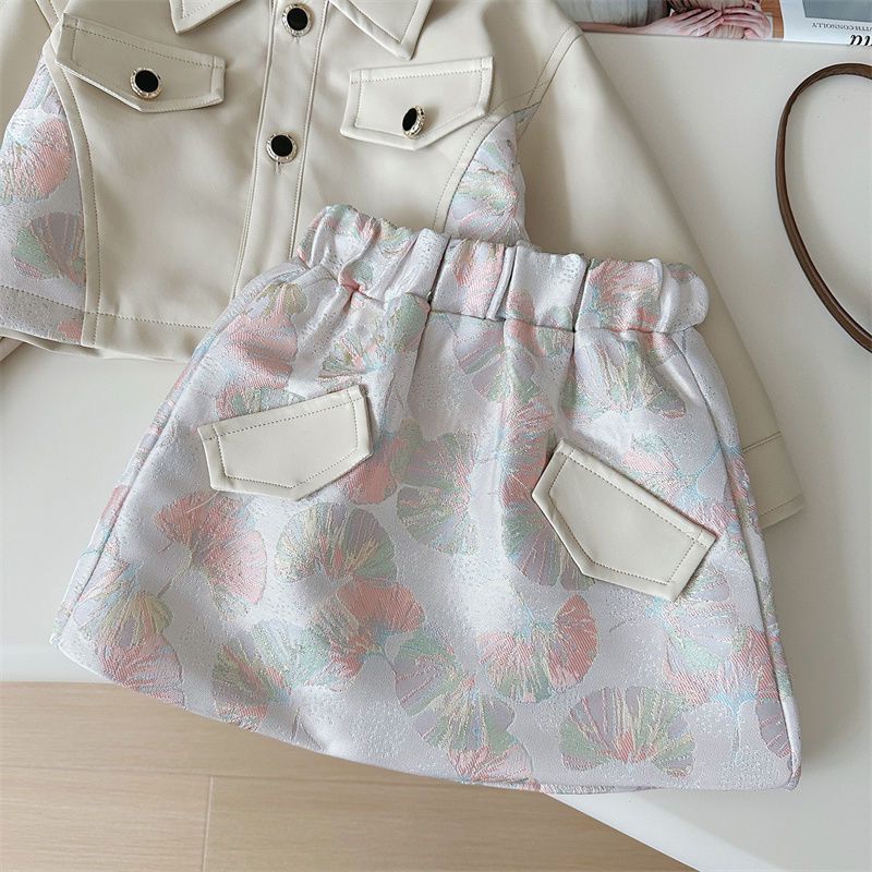 Leather jacket and skirt