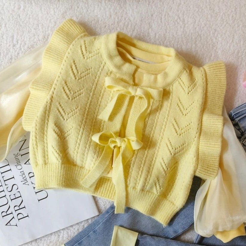 3 pc set Super Comfy fabric (yellow sweater with jeans and top)