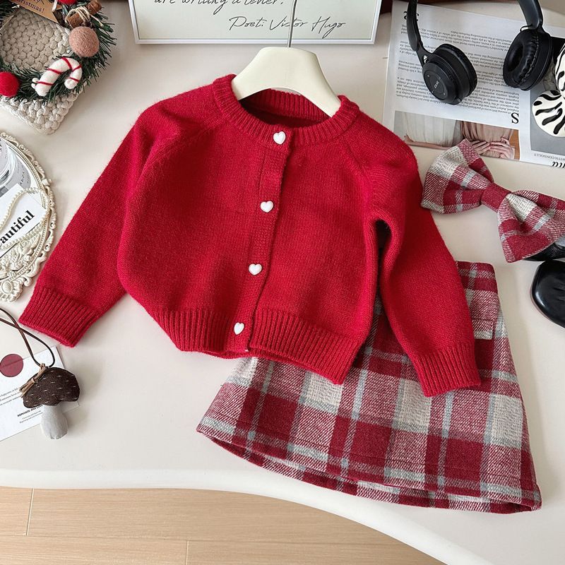 2Pc woolen set with detachable bow