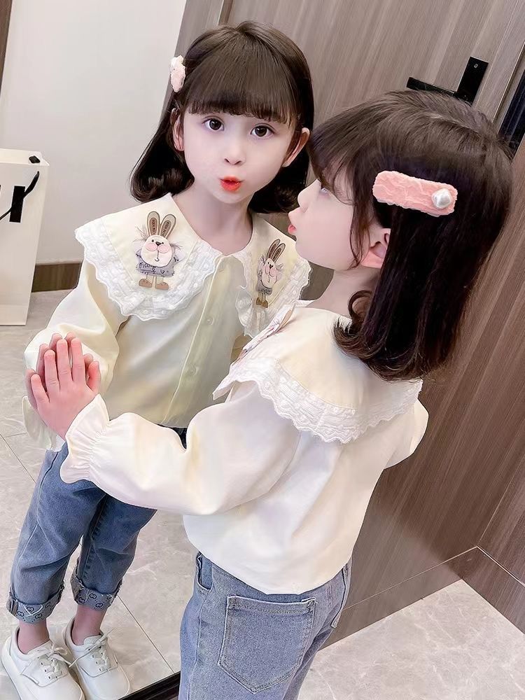 Denim & shirt 2pc set with cute bunny
