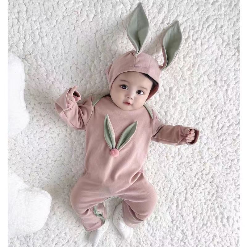 Cute bunny warm romper with cap