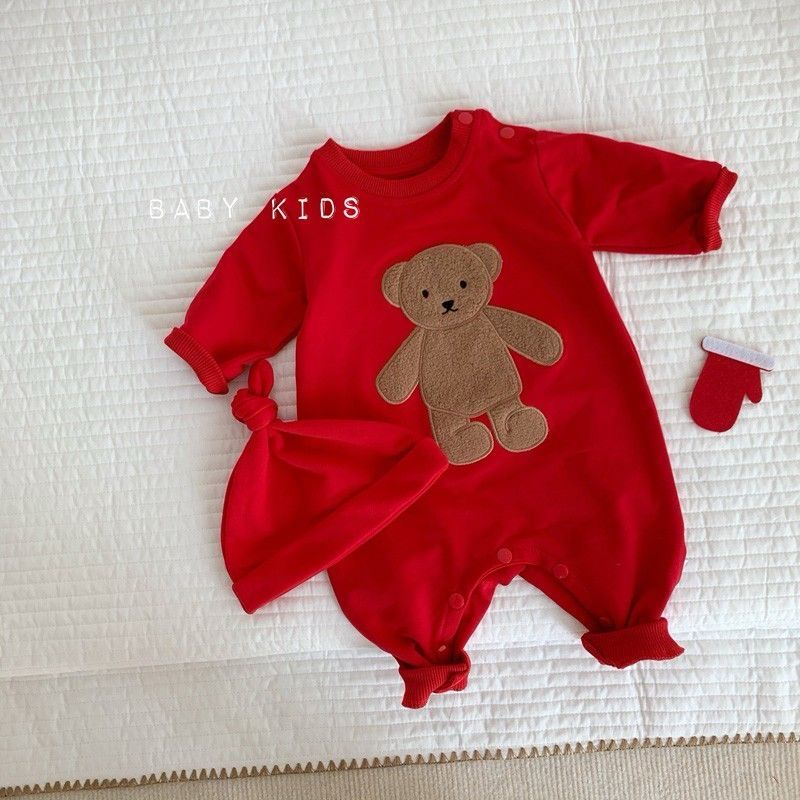 Red Teddy Romper with Cap
