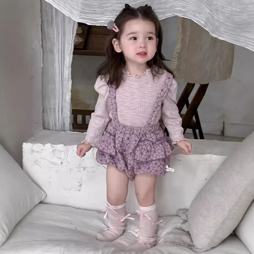 Purple Ribbed Knit Long sleeve Top & skirt