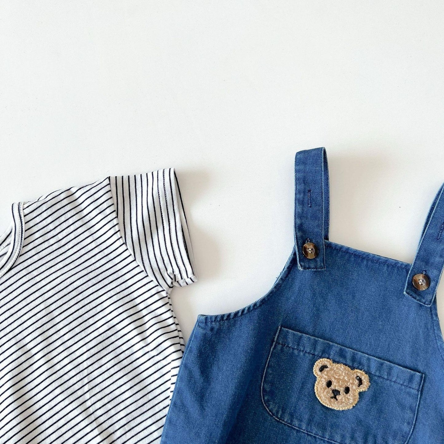 Striped Tee and Denim Teddy Dungaree set