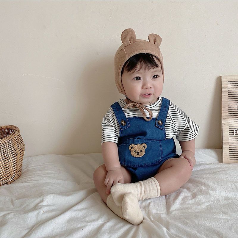 Striped Tee and Denim Teddy Dungaree set