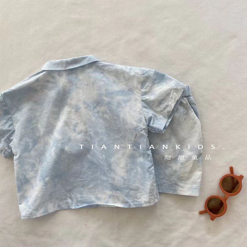 Blue Tie and dye Collared Shirt and short set