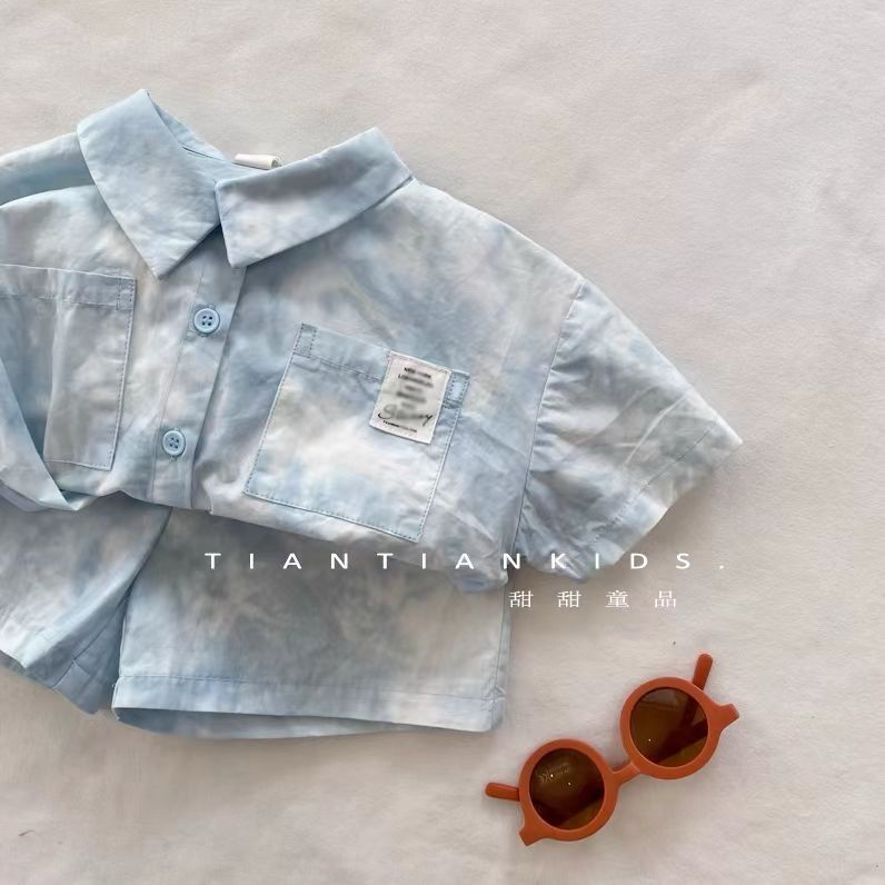 Blue Tie and dye Collared Shirt and short set