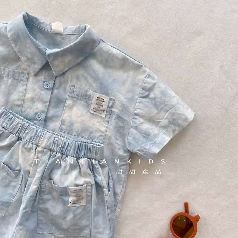Blue Tie and dye Collared Shirt and short set