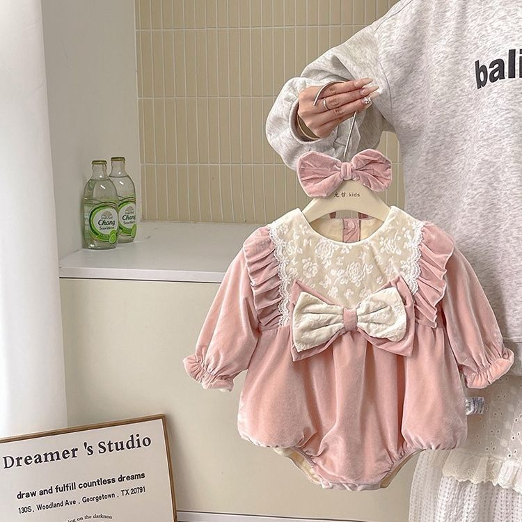 Velvet Pink Romper with Hairband
