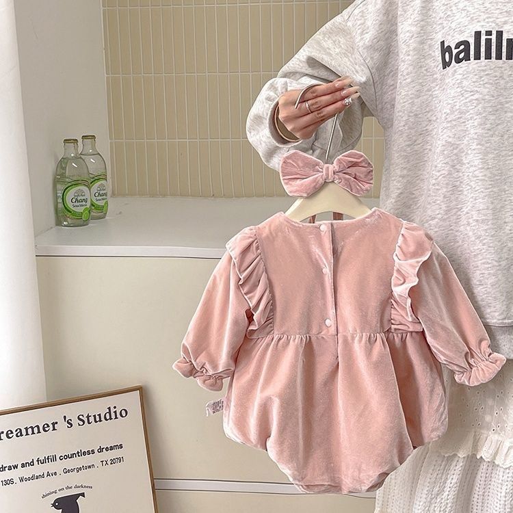 Velvet Pink Romper with Hairband