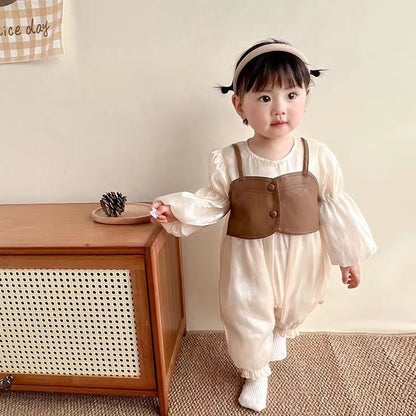Leather Jacket Attached Silky Look Soft Romper