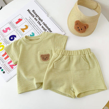Teddy work on Pocket short and Tshit set