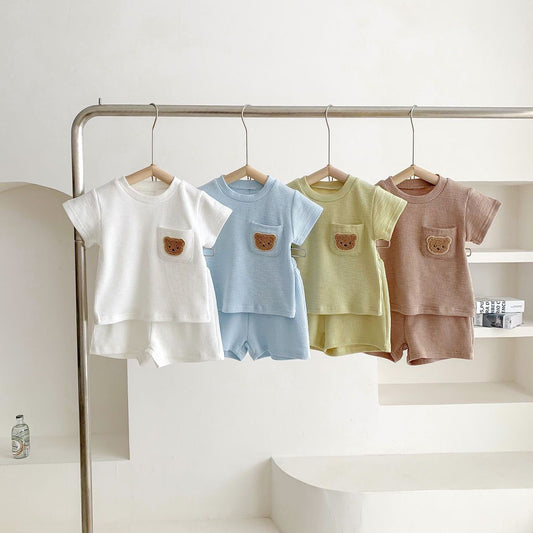 Teddy work on Pocket short and Tshit set