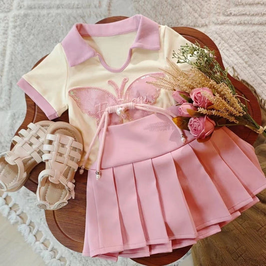 2 pc skirt with divider and butterfly Top
