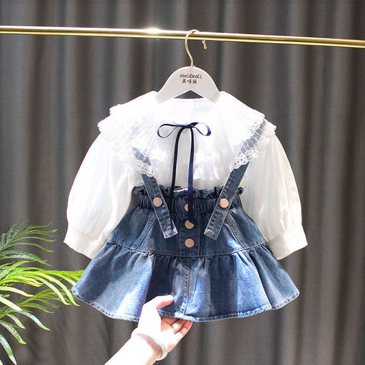 2PC Denim skirt shirt