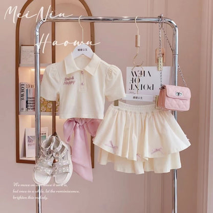 Cream 2 pc set with a Back Bow and small Bow on skirt