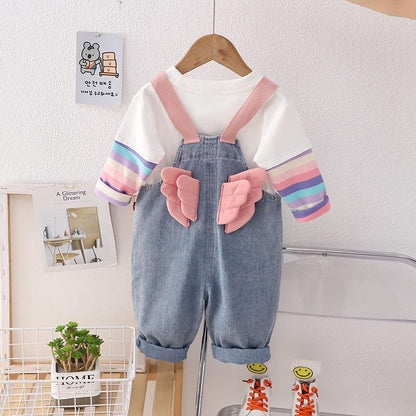 Denim Dungaree with wings and cotton full Sleeves t shirt