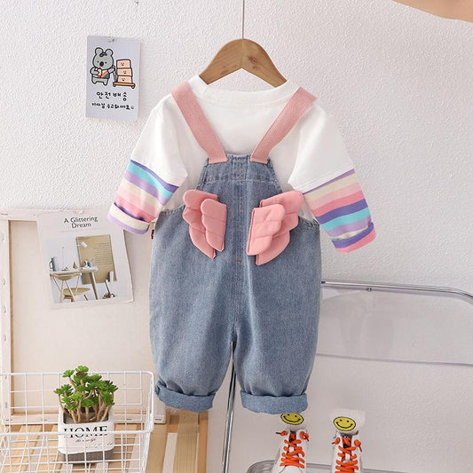 Denim Dungaree with wings and cotton full Sleeves t shirt