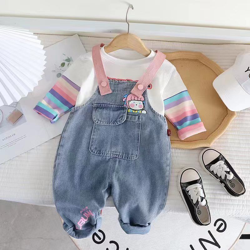 Denim Dungaree with wings and cotton full Sleeves t shirt
