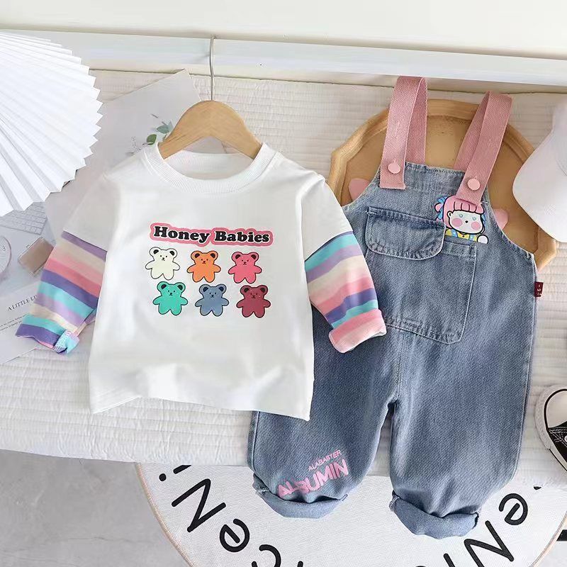 Denim Dungaree with wings and cotton full Sleeves t shirt