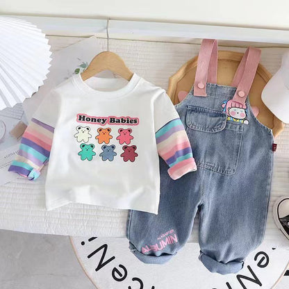 Denim Dungaree with wings and cotton full Sleeves t shirt