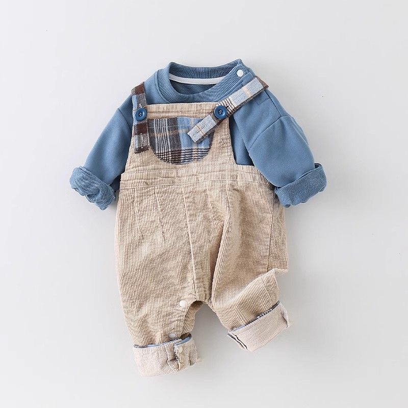 corduroy dungaree with full sleeves shirt