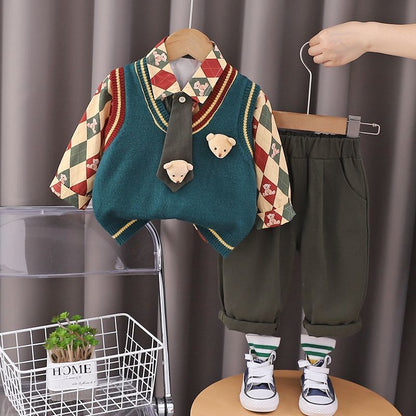 Smart 3 pc teddy with diamond shape shirt set