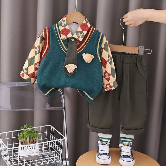 Smart 3 pc teddy with diamond shape shirt set