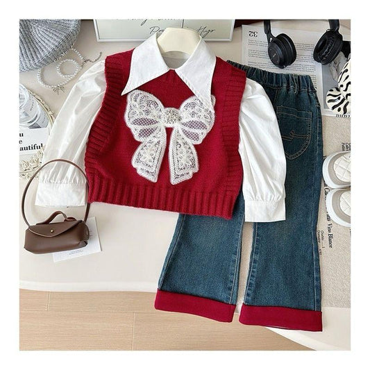 3 pc red bow sweater