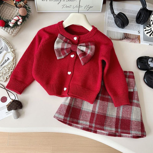 2Pc woolen set with detachable bow
