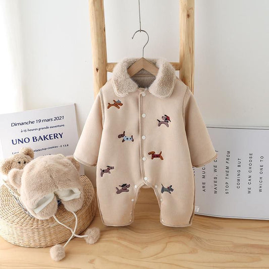Super warm puppy embroidery romper