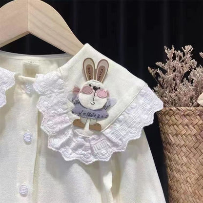 Denim & shirt 2pc set with cute bunny