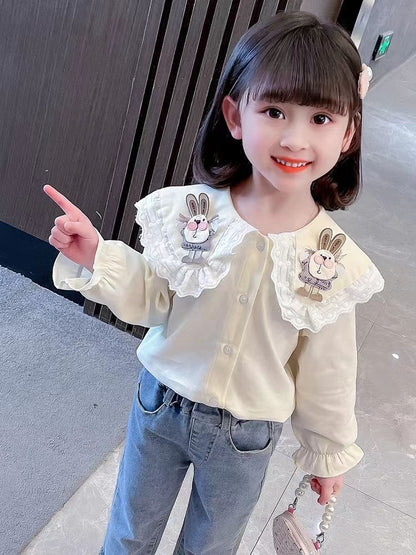 Denim & shirt 2pc set with cute bunny