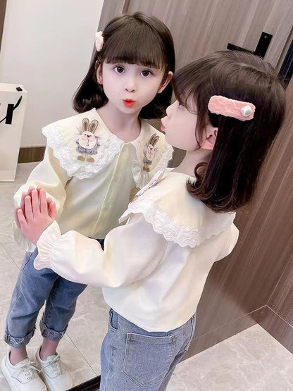 Denim & shirt 2pc set with cute bunny