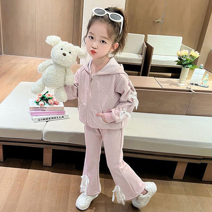 Warm 2pc track suit with bow
