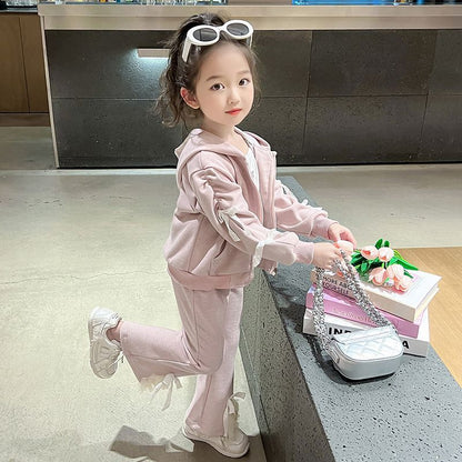 Warm 2pc track suit with bow