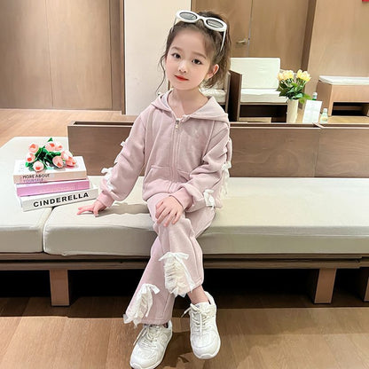 Warm 2pc track suit with bow