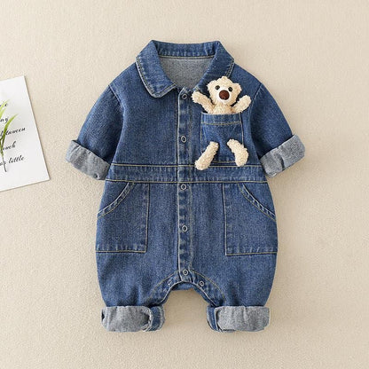 Cute bunny denim romper detachable toy