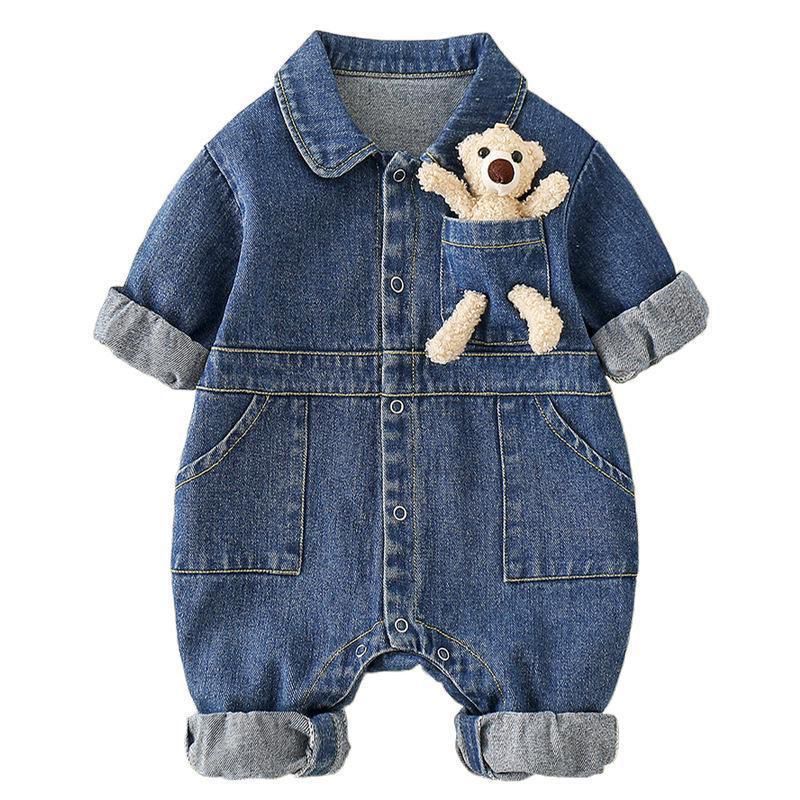 Cute bunny denim romper detachable toy