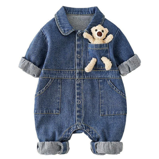 Cute bunny denim romper detachable toy