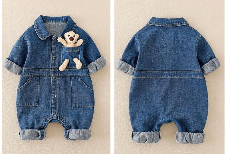 Cute bunny denim romper detachable toy
