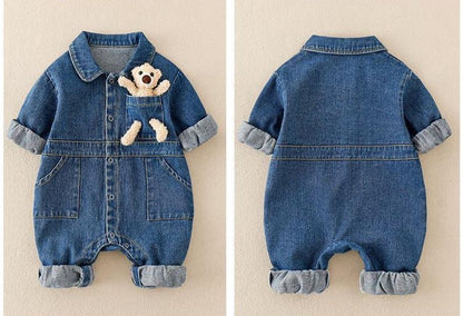 Cute bunny denim romper detachable toy