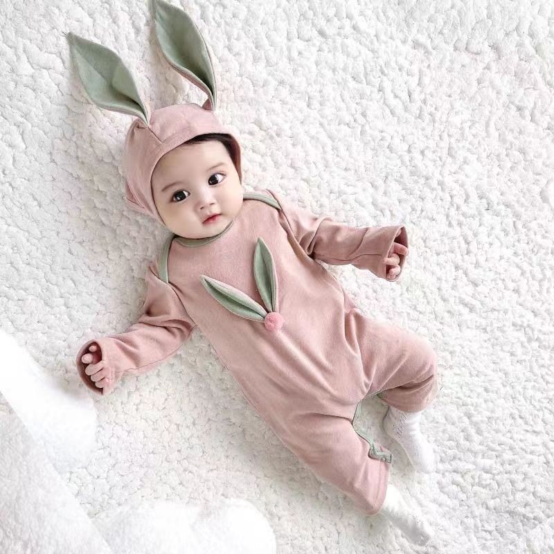 Cute bunny warm romper with cap