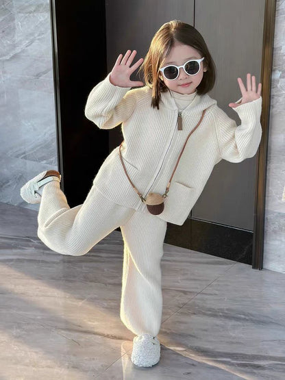 Cozy white jacket track set elegant outfit