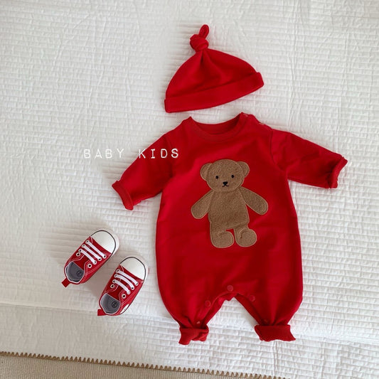 Red Teddy Romper with Cap