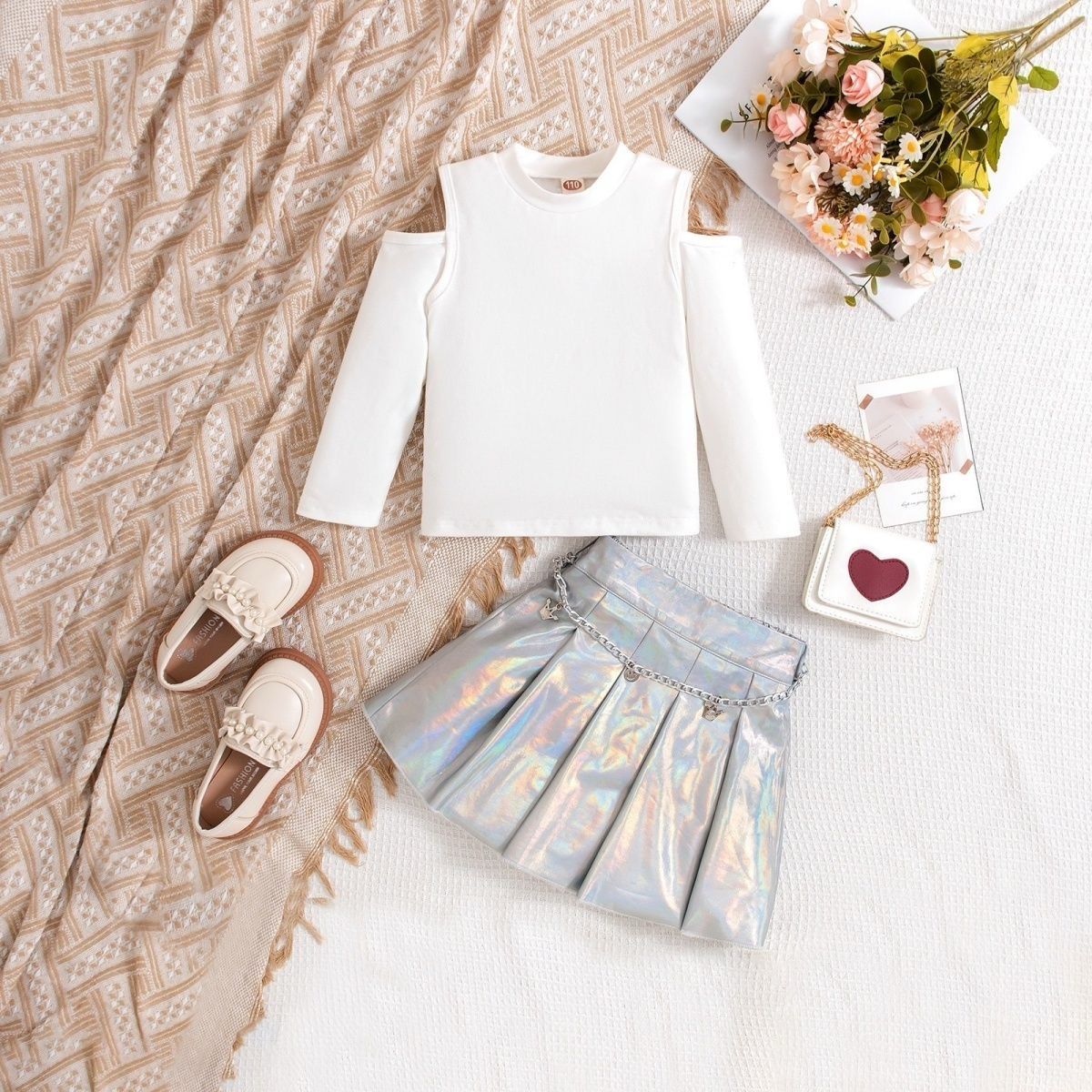 2 PC SET With soft Foil Skirt and chain and cotton t shirt