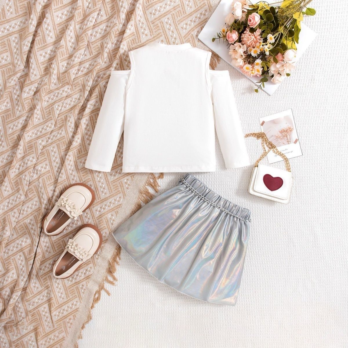 2 PC SET With soft Foil Skirt and chain and cotton t shirt