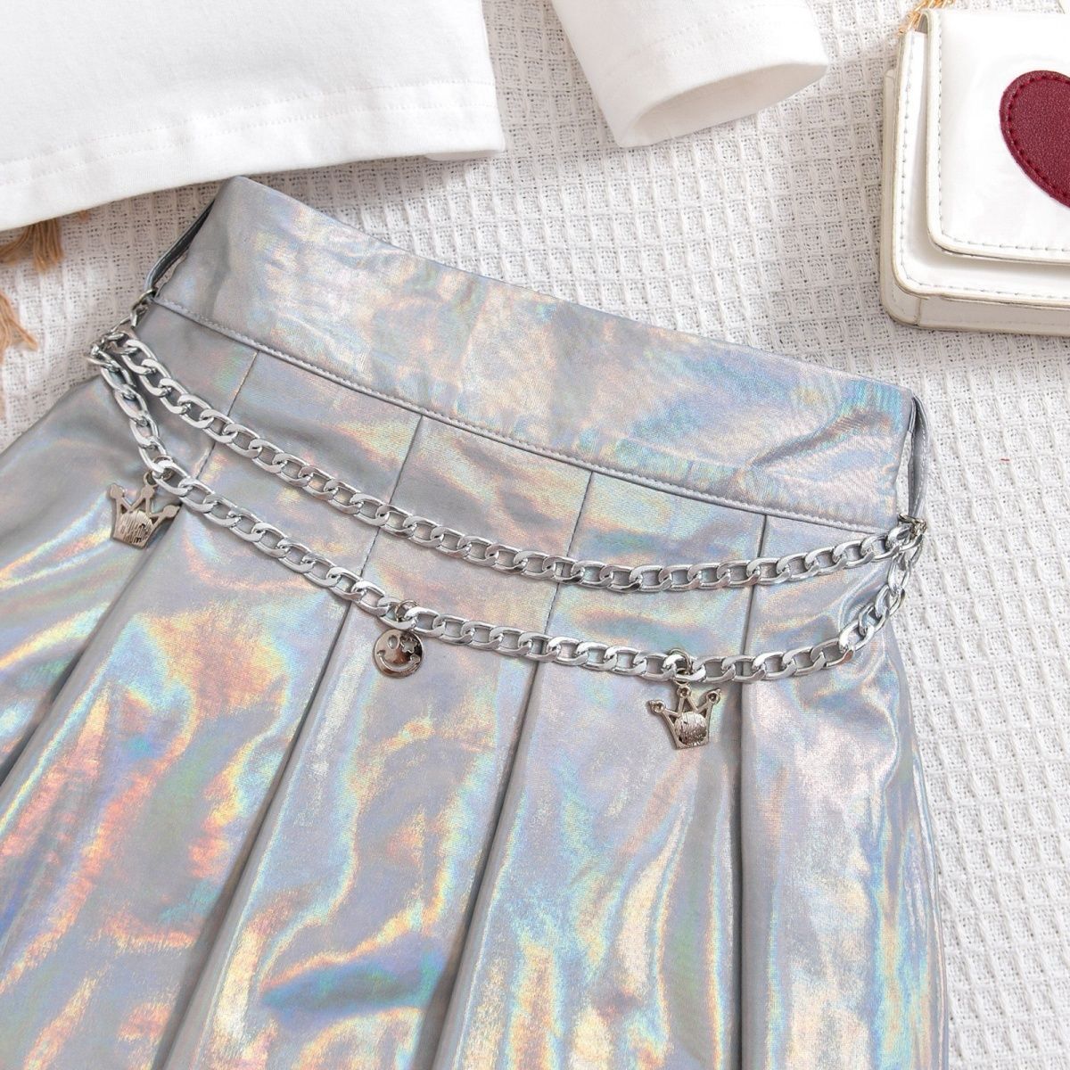 2 PC SET With soft Foil Skirt and chain and cotton t shirt